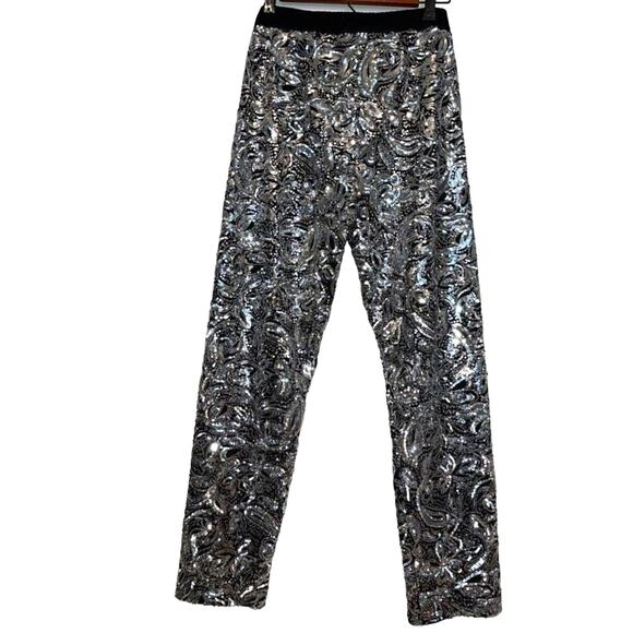 New Anthropologie Pascaline Sequined Trousers by Porridge $188 SMALL Silver/Gray - Picture 6 of 7